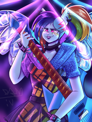 Size: 4500x6000 | Tagged: safe, artist:marubup, rainbow dash, human, equestria girls, g4, commission, crystal wings, doll, electric guitar, guitar, merchandise, musical instrument, solo, toy, toy interpretation, transformed, wings