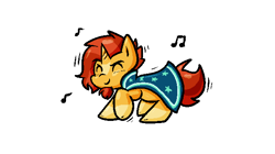 Size: 600x335 | Tagged: safe, artist:zutcha, sunburst, earth pony, unicorn, g4, cute, dancing, eyes closed, missing accessory, music notes, no glasses, simple background, smiling, solo, white background