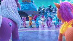 Size: 1920x1078 | Tagged: safe, screencap, comet (g5), hitch trailblazer, izzy moonbow, misty brightdawn, pipp petals, sparky sparkeroni, sunny starscout, violet frost, zipp storm, alicorn, auroricorn, dragon, earth pony, pegasus, pony, unicorn, g5, my little pony: make your mark, my little pony: make your mark chapter 6, secrets of starlight, spoiler:g5, spoiler:my little pony: make your mark, spoiler:my little pony: make your mark chapter 6, spoiler:mymc06e04, animated, creepy, creepy smile, crystal horn, eyeshadow, fake smile, female, gif, group, hoof polish, horn, hypnosis, hypnotized, jewelry, makeup, male, mane five, mane six (g5), mane stripe sunny, marching, mare, mind control, necklace, nightmare fuel, race swap, rebirth misty, smiling, snow, sparkles, sparkly hooves, sparkly mane, sparkly tail, stallion, sunnycorn, tail