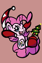 Size: 720x1064 | Tagged: safe, artist:derp pone, pinkie pie, earth pony, pony, g4, christmas, christmas tree, clothes, cute, diapinkes, female, hat, holiday, looking at you, mare, open mouth, open smile, santa hat, simple background, smiling, smiling at you, socks, solo, tree