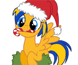 Size: 1280x1080 | Tagged: safe, artist:mlpfan3991, oc, oc only, oc:flare spark, pegasus, pony, g4, candy, candy cane, christmas, female, flarebetes, food, hat, holiday, santa hat, simple background, solo, transparent background