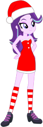 Size: 505x1482 | Tagged: safe, artist:fireluigi29, starlight glimmer, human, equestria girls, g4, christmas, clothes, costume, dress, female, hand on hip, hat, holiday, santa costume, santa hat, shoes, simple background, smiling, socks, solo, striped socks, transparent background