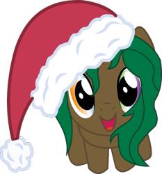 Size: 791x848 | Tagged: safe, artist:lelnn_189, oc, oc only, oc:formione, demon, demon pony, pony, christmas, cute, hat, holiday, looking at you, santa hat, simple background, sitting, smiling, smiling at you, solo, transparent background