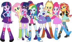 Size: 1893x1104 | Tagged: safe, edit, edited screencap, editor:pascalmulokozi2, screencap, applejack, fluttershy, pinkie pie, rainbow dash, rarity, sci-twi, sunset shimmer, twilight sparkle, human, driving miss shimmer, equestria girls, equestria girls specials, g4, my little pony equestria girls: choose your own ending, my little pony equestria girls: friendship games, my little pony equestria girls: sunset's backstage pass, applejack's hat, background removed, boots, clothes, cowboy hat, dress, female, glasses, gloves, hat, humane eight, humane five, humane seven, humane six, motorcross, not a vector, one eye closed, shoes, simple background, skirt, socks, tomboy, transformers rise of the beasts, transparent background, twolight, wink