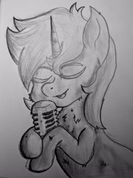 Size: 3072x4080 | Tagged: safe, artist:moonlightrift, oc, oc only, oc:mr_some1, unicorn, holding, male, microphone, ponysona, solo, traditional art