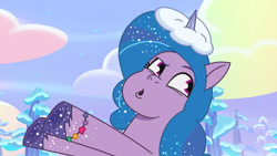 Size: 3072x1727 | Tagged: safe, screencap, izzy moonbow, pony, unicorn, g5, my little pony: tell your tale, snow business like show business, spoiler:g5, spoiler:my little pony: tell your tale, spoiler:tyts01e70, :o, eyebrows, female, mare, open mouth, raised eyebrow, solo