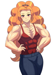 Size: 800x1067 | Tagged: safe, artist:tzc, adagio dazzle, equestria girls, g4, abs, acardio dazzle, blushing, clothes, commission, denim, female, fetish, jeans, muscle fetish, muscles, muscular female, pants, simple background, solo, tank top, white background