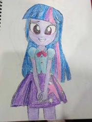 Size: 4000x3000 | Tagged: safe, artist:melodious, twilight sparkle, human, equestria girls, g4, 2021, drawing, humanized, looking at you, smiling, smiling at you, solo, traditional art