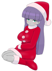 Size: 1860x2546 | Tagged: safe, alternate version, artist:batipin, part of a set, maud pie, human, equestria girls, g4, breasts, busty maud pie, christmas, clothes, costume, hat, holiday, looking at you, santa costume, santa hat, simple background, solo, transparent background