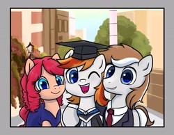 Size: 3600x2790 | Tagged: safe, artist:brella, oc, oc only, oc:felix gulfstream, oc:文汐, oc:斑仔, earth pony, pegasus, brothers, business suit, clothes, dress, female, gown, graduation, graduation cap, hat, high res, male, siblings