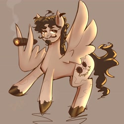 Size: 4096x4096 | Tagged: safe, artist:marubup, oc, human, pegasus, pony, amygdala, beard, celebrity, cigar, expansion, facial hair, irl, irl human, photo, ponysona, simple background, smoking, spread wings, wings