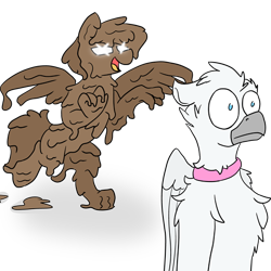 Size: 512x512 | Tagged: safe, artist:pzkratzer, oc, oc:griffin zephyr, oc:ponygriff, ponygriff, bipedal, mud, muddy, telegram sticker, this will end in tears