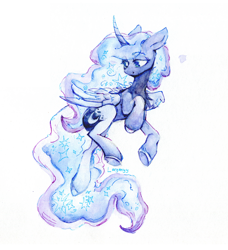 Size: 1280x1403 | Tagged: safe, artist:laymy, princess luna, alicorn, pony, g4, female, lidded eyes, mare, simple background, smiling, solo, traditional art, watercolor painting, white background