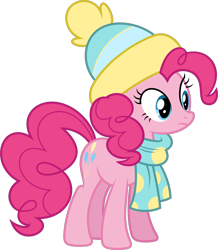 Size: 8426x9649 | Tagged: safe, artist:starryshineviolet, pinkie pie, earth pony, pony, g4, my little pony best gift ever, absurd resolution, beanie, clothes, female, frown, hat, mare, scarf, simple background, solo, transparent background, vector, winter outfit