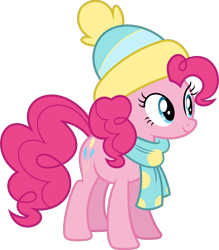 Size: 8791x10020 | Tagged: safe, artist:starryshineviolet, pinkie pie, earth pony, pony, g4, my little pony best gift ever, absurd resolution, beanie, clothes, female, hat, mare, scarf, simple background, smiling, solo, transparent background, vector, winter outfit