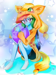 Size: 1536x2048 | Tagged: safe, artist:うめおにぎり, applejack, rainbow dash, equestria girls, g4