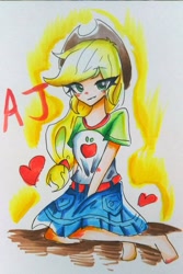 Size: 602x900 | Tagged: safe, artist:うめおにぎり, applejack, equestria girls, g4, traditional art