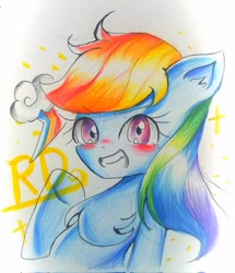 Size: 584x680 | Tagged: safe, artist:うめおにぎり, rainbow dash, g4, traditional art