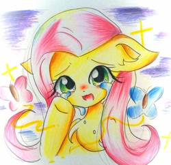 Size: 680x658 | Tagged: safe, artist:うめおにぎり, fluttershy, pegasus, pony, g4, crying, female, mare, solo, traditional art