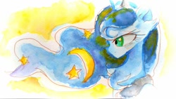 Size: 680x383 | Tagged: safe, artist:うめおにぎり, princess luna, g4, traditional art