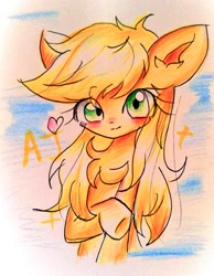 Size: 700x900 | Tagged: safe, artist:うめおにぎり, applejack, g4, traditional art