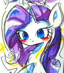 Size: 592x680 | Tagged: safe, artist:うめおにぎり, rarity, pony, unicorn, g4, blushing, chest fluff, female, mare, smiling, solo, traditional art