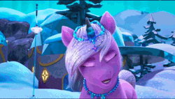 Size: 1920x1088 | Tagged: safe, screencap, allura, hitch trailblazer, misty brightdawn, pipp petals, sparky sparkeroni, sunny starscout, violet frost, zipp storm, alicorn, aq bars, auroricorn, big cat, dragon, earth pony, leopard, pegasus, pony, snow leopard, unicorn, g5, my little pony: make your mark, my little pony: make your mark chapter 6, secrets of starlight, spoiler:g5, spoiler:my little pony: make your mark, spoiler:my little pony: make your mark chapter 6, spoiler:mymc06e04, animated, encouragement, eyeshadow, female, flying, forced smile, glowing, glowing horn, glowing wings, hoof polish, horn, hypnosis, inspiration, jewelry, makeup, male, mare, necklace, purring, quiet, race swap, rebirth misty, smiling, snow, snowball, snowball fight, sound, sparkly hooves, sparkly mane, sparkly tail, speech, stallion, sunnycorn, tail, talking, webm, wings