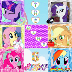 Size: 500x500 | Tagged: safe, artist:efegirl4, artist:starsteppony, edit, edited screencap, screencap, applejack, fluttershy, pinkie pie, princess celestia, rainbow dash, rarity, twilight sparkle, alicorn, earth pony, pegasus, pony, rabbit, unicorn, castle sweet castle, g4, games ponies play, it isn't the mane thing about you, newbie dash, school daze, season 2, season 3, season 5, season 6, season 7, season 8, the last roundup, :d, :o, adorasexy, animal, animated, apple, applejack's hat, balloon, beautiful, beautisexy, blinking, blonde, blonde hair, blonde mane, blonde tail, blue body, blue coat, blue eyes, blue eyeshadow, blue fur, blue pony, blue wings, blushing, book, butt touch, c:, collage, conga, cowboy hat, cropped, cute, dashabetes, desktop ponies, diamond, diapinkes, dilated pupils, dirty, eye, eye shimmer, eyes, eyeshadow, female, floppy ears, folded wings, food, freckles, friendship always wins, gif, green eyes, grin, hair tie, happy, hat, hoof on butt, jackabetes, looking at you, loop, magenta eyes, makeup, mane six, mane tie, mare, mud, multicolored hair, multicolored mane, multicolored tail, offscreen character, one eye closed, open mouth, open smile, orange body, orange coat, orange fur, orange pony, picmix, pink body, pink coat, pink fur, pink hair, pink mane, pink pony, pink tail, pinkie smile, pixel art, ponk, poofy hair, poofy mane, poofy tail, purple body, purple coat, purple eyes, purple fur, purple hair, purple mane, purple pony, purple tail, rainbow hair, rainbow tail, raribetes, reaction image, sexy, shyabetes, smiling, spinning, sprite, striped hair, striped mane, striped tail, tail, tail tie, teal eyes, text, tri-color hair, tri-color mane, tri-color tail, tri-colored hair, tri-colored mane, tri-colored tail, tricolor hair, tricolor mane, tricolor tail, tricolored hair, tricolored mane, tricolored tail, twiabetes, twilight sparkle (alicorn), unicorn twilight, wall of tags, weapons-grade cute, white body, white coat, white fur, white pony, wings, wink, winking at you, wow, yellow body, yellow coat, yellow fur, yellow hair, yellow mane, yellow pony, yellow tail, yellow wings