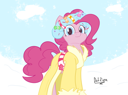 Size: 3644x2731 | Tagged: safe, artist:datzigga, pinkie pie, spirit of hearth's warming presents, earth pony, pony, a hearth's warming tail, g4, clothes, coat, hearth's warming, high res, solo