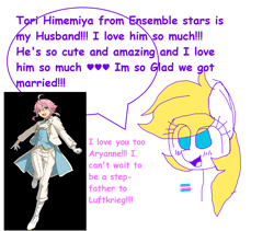 Size: 1584x1334 | Tagged: artist needed, safe, oc, oc:aryanne, human, pony, 1000 hours in ms paint, caption, head only, pride, pride flag, speech bubble, text, transgender pride flag