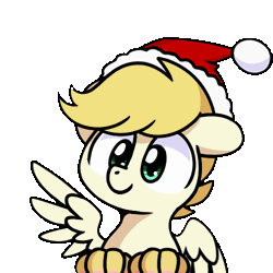 Size: 500x500 | Tagged: safe, artist:sugar morning, oc, oc only, oc:exist, griffequus, hippogriff, hybrid, pony, animated, christmas, commission, cute, floppy ears, hat, holiday, paws, santa hat, simple background, solo, transparent background, wiggle, wings, ych result