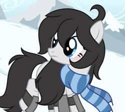 Size: 1211x1080 | Tagged: safe, artist:cstrawberrymilk, oc, oc only, oc:milly, earth pony, pony, g4, clothes, female, mare, scarf, snow, solo, striped scarf
