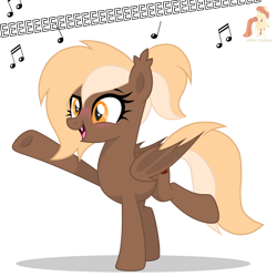 Size: 3000x3000 | Tagged: safe, artist:r4hucksake, oc, oc only, oc:brownie bite, bat pony, pony, eeee, female, high res, mare, music notes, simple background, solo, transparent background