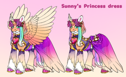 Size: 1280x783 | Tagged: safe, artist:malinraf1615, sunny starscout, alicorn, earth pony, pony, g5, clothes, gradient background, race swap, solo, sunnycorn, unshorn fetlocks