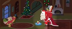 Size: 5400x2160 | Tagged: safe, anonymous artist, big macintosh, fluttershy, oc, oc:late riser, alicorn, earth pony, pegasus, pony, series:fm holidays, series:hearth's warming advent calendar 2023, g4, advent calendar, alternate hairstyle, baby, baby pony, bb gun, beard, big eyes, big smile, butterfly net, calendar, christmas, christmas tree, christmas wreath, clothes, colt, cuddling, facial hair, female, fireplace, floppy ears, fluttershy's cottage, foal, hearth's warming doll, high res, holiday, horse collar, lineless, male, mare, offspring, open mouth, open smile, pajamas, parent:big macintosh, parent:fluttershy, parents:fluttermac, plushie, pointy ponies, ponified, sack, santa claus, santa hooves, santa sack, ship:fluttermac, shipping, short mane, sleeping, smiling, stallion, straight, tree, wreath