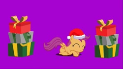 Size: 1079x607 | Tagged: safe, artist:dipi11, artist:hako33, edit, scootaloo, pegasus, pony, g4, christmas, cute, cutealoo, hat, holiday, present, santa hat, solo