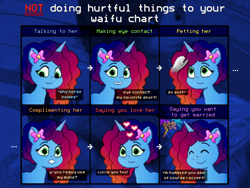 Size: 3840x2880 | Tagged: safe, artist:calinou, misty brightdawn, pony, unicorn, g5, crossing the memes, doing loving things, female, floating heart, gift art, gradient hair, heart, high res, i really like her mane, manechat, mare, meme, multicolored hair, not doing hurtful things to your waifu, rebirth misty