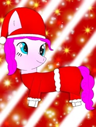 Size: 768x1024 | Tagged: safe, artist:alan-the-animeartist, pinkie pie, earth pony, pony, g4, christmas, clothes, costume, female, hat, holiday, santa costume, santa hat, solo