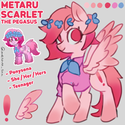 Size: 4096x4096 | Tagged: safe, artist:metaruscarlet, oc, oc:metaru scarlet, pegasus, pony, pony town, english, gray background, pegasus oc, reference sheet, simple background