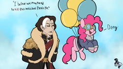 Size: 3840x2160 | Tagged: safe, artist:brainiac, pinkie pie, earth pony, human, pony, g4, crossover, emet-selch, final fantasy, final fantasy xiv, high res, i think we're gonna have to kill this guy, meme, spoilers for another series, text