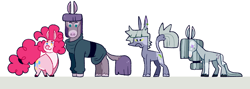 Size: 2048x731 | Tagged: safe, artist:goatpaste, limestone pie, marble pie, maud pie, pinkie pie, earth pony, hybrid, mule, pony, g4, alternate design, group, quartet, simple background, species swap, white background