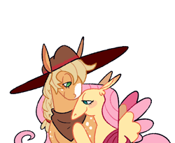 Size: 2048x1676 | Tagged: safe, artist:goatpaste, applejack, fluttershy, earth pony, pegasus, pony, g4, alternate design, duo, female, lesbian, ship:appleshy, shipping, simple background, white background