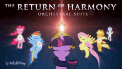 Size: 1280x720 | Tagged: safe, artist:melodicpony, applejack, fluttershy, pinkie pie, rainbow dash, rarity, twilight sparkle, earth pony, pegasus, pony, unicorn, g4, the return of harmony, 2013, album cover, animated, artifact, brony music, downloadable, downloadable content, element of generosity, element of honesty, element of kindness, element of laughter, element of loyalty, element of magic, elements of harmony, female, link in description, mane six, mare, melodicpony, music, nostalgia, old art, sound, sound only, text, unicorn twilight, webm, youtube, youtube link, youtube video