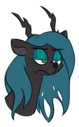 Size: 636x1021 | Tagged: safe, artist:moonatik, queen chrysalis, changeling, changeling queen, deer, reindeer, g4, bored, bust, christmas changeling, chrys chryngle, colored sketch, deersalis, eyeshadow, female, makeup, reindeerified, simple background, sketch, solo, species swap, white background