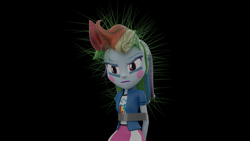 Size: 3840x2160 | Tagged: safe, artist:ennddy, rainbow dash, human, equestria girls, g4, 3d, angry, arm behind back, black background, bondage, high res, kidnapped, makeup, messy hair, simple background, solo, tape, tape bondage, tied up