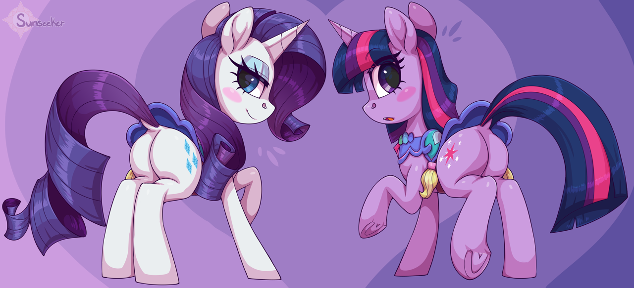 [butt,clothes,dock,duo,female,g4,lingerie,mare,plot,pony,rarity,rearity,saddle,safe,tack,tail,the ticket master,twilight sparkle,unicorn,twibutt,unicorn twilight,lingerarity,artist:moonseeker]