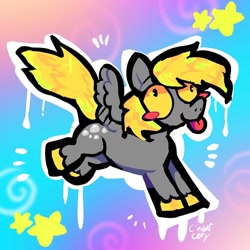 Size: 1440x1440 | Tagged: safe, artist:cinderthewolflady, derpy hooves, pegasus, pony, g4, :p, solo, spread wings, tongue out, wings
