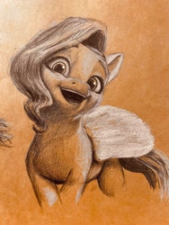 Size: 1536x2048 | Tagged: safe, artist:hoofy_0415, pipp petals, pegasus, pony, g5, adorapipp, cute, monochrome, open mouth, open smile, sketch, smiling, solo, teeth, traditional art