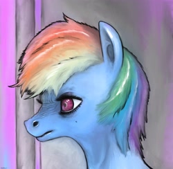 Size: 4106x4002 | Tagged: safe, artist:pitchnick, rainbow dash, pegasus, pony, g4, bust, female, mare, nose wrinkle, portrait, solo