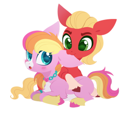 Size: 2577x2297 | Tagged: safe, artist:belka-sempai, sprout cloverleaf, oc, oc:malarkey, earth pony, pony, g5, biting, blushing, canon x oc, cute, duo, ear bite, high res, jewelry, male, necklace, shipping, simple background, sproutbetes, stallion, transparent background, unshorn fetlocks